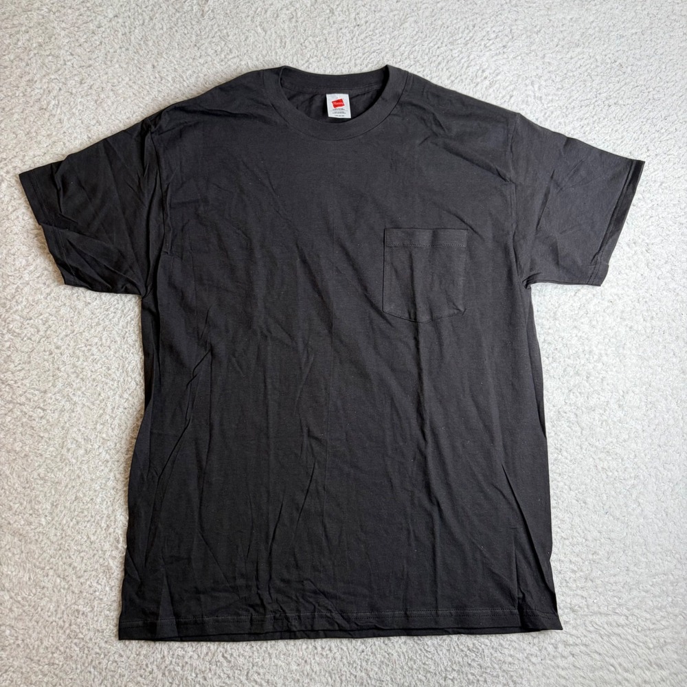 Hanes Mens Black Pocket T-Shirt Short Sleeve 100% Cotton Crew Neck Large 42-44
